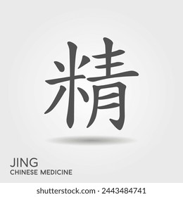 The Jing Kanji is one of the main categories of Chinese philosophy and traditional Chinese medicine. Vector icon with shadow