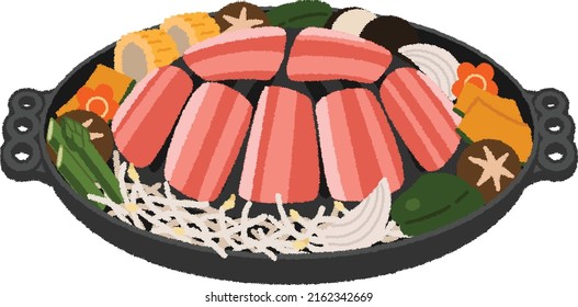 Jingisukan is a Japanese yakiniku dish that uses lamb such as mutton. Bake and eat a lot of vegetables and mutton on an iron plate