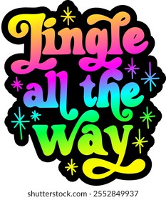 jingle all the way merry christmas colorful bright rainbow graphic design
