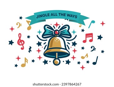 Jingle Bell all the way Vector drawing happy new year simple greeting card merry christmas