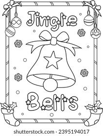 Jingle Bell, Christmas Bells cartoon illustration. Merry Christmas. Coloring page. Activity book for kids and adults.