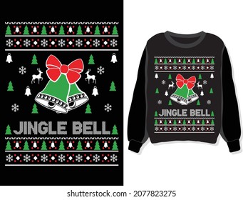 Jingle bell. Christmas sweater, sweatshirt, t-shirt design template