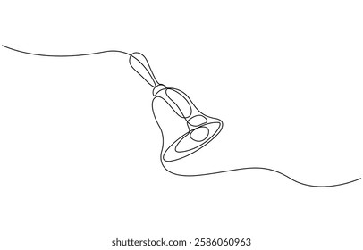 Jingle bell continuous one line drawing, single line art element, Christmas bell single line art, continuous one line drawing of  Isolated outline vector icon.