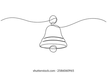 Jingle bell continuous one line drawing, single line art element, Christmas bell single line art, continuous one line drawing of  Isolated outline vector icon.