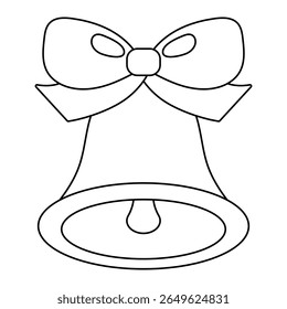 Jingle bell, outline drawing. Linear icon, vector illustration isolated on a white background. Editable stroke. Line thickness can be changed. Christmas symbol and New Year.