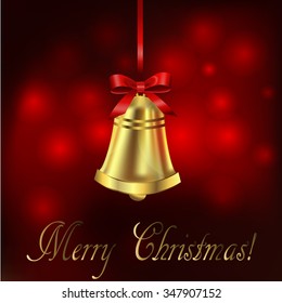 Jingle bell with red bow on a red background. Vector illustration