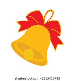 Jingle Bell With Red Ribbon Icon Vector Illustration