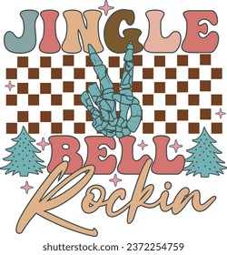 Jingle Bell Rockin Retro Skeleton Hand Christmas T shirt Design