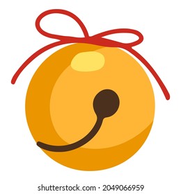 Jingle bell, sleigh bell. Colored cartoon doodle of Christmas bell. Hand drawn vector illustration. Single drawing isolated on white. Element for winter holidays design, print, sticker, card, decor.