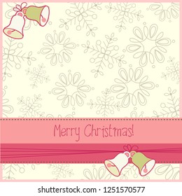 jingle bell stock vector design card with merry Christmas text greeting card for holiday in pink and white background