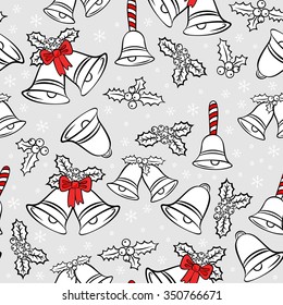 jingle bells Christmas decoration elements messy seasonal winter holidays seamless pattern on light gray background