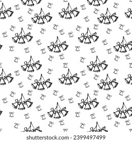 Jingle bells Christmas seamless pattern. Hand drawn illustration 