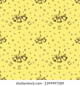Jingle bells Christmas seamless pattern. Hand drawn illustration 