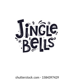jingle bells. Christmas vector illustration with hand drawing lettering, decor elements. typography font flat style. holiday theme design for greeting cards, poster decoration