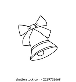 Jingle bells doodle illustration in vector. Christmas bell with ribbon and bow doodle icon. Xmas decoration. Jingle bells icon. 