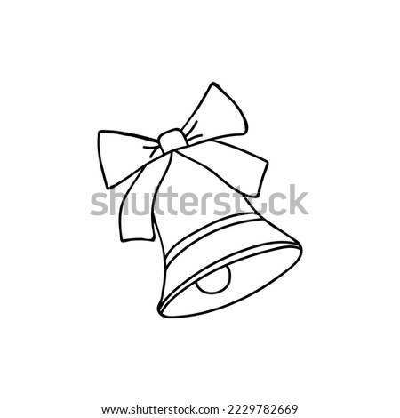 Jingle bells doodle illustration in vector. Christmas bell with ribbon and bow doodle icon. Xmas decoration. Jingle bells icon. 