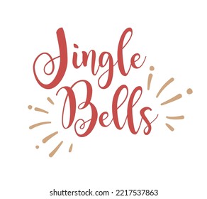 Jingle bells hand lettering holiday inscription to christmas and new year celebration, calligraphy vector illustration