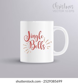 Jingle bells hand lettering holiday inscription to christmas and new year celebration. Christmas concept with mug mockup