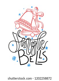 jingle bells - holiday hand lettering poster, celebration design Christmas hand drawing card, vector illustration