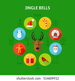 Jingle Bells Infographic Concept. Vector Illustration of Merry Christmas Circle with Flat Design Icons.