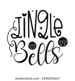 Jingle Bells with Love Heart and Star Shirt Design, Jingle Bell T-shirt Design, Christmas Day Typography Shirt