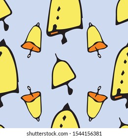 Jingle bells on a blue background. Vector surface pattern design