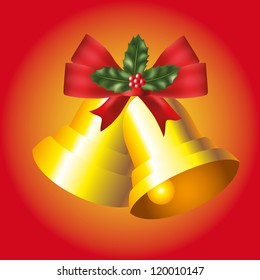 jingle bells on red background photo-realistic illustration