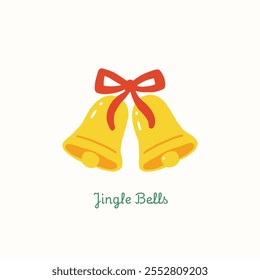 Jingle bells with red bow hand drawn illustration
