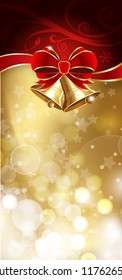 Jingle bells with red bow on a shines background. Vector illustration