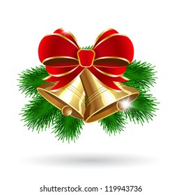 Jingle bells with red bow on a white background. Vector illustration