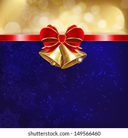 Jingle bells with red bow on a shines background. Vector illustration