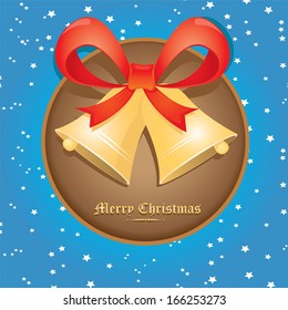 Jingle bells with red bow on stars night sky background. Vector illustration