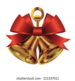 Jingle bells with red bow on a white background. Vector illustration