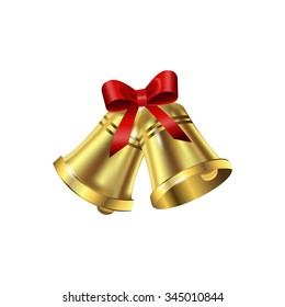 Jingle bells with red bow on a white background. Vector illustration