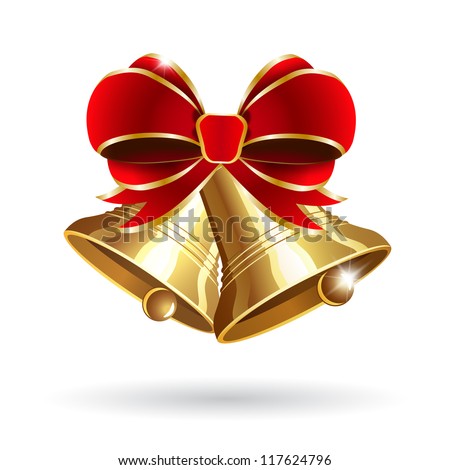 Jingle bells with red bow on a white background. Vector illustration