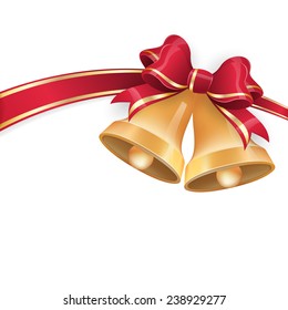 Jingle bells with red ribbon bow on festive background. EPS 10 vector file included