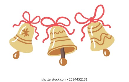 Jingle Bells with Red Ribbon. Christmas hand drawn decoration. 