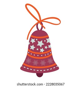 Jingle bells and red ribbon. Concept Merry Christmas, Happy New Yeur. Cartoon flat design. Vector illustration