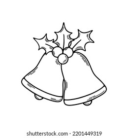 Jingle bells vector icon. Bells decorated with mistletoe. Symbol of new year and christmas.