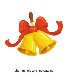Jingle bells vector illustration on white isolated background. Two christmas bells with red ribbon and bow.