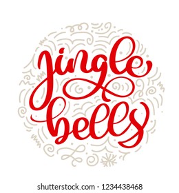 Jingle bells vintage calligraphy lettering vector christmas text with winter drawing scandinavian flourish decor. For art design, mockup brochure style, banner idea cover, booklet print flyer, poster.