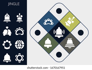 conjunto de iconos de jingle. 13 iconos de jingle rellenos. Incluidos los iconos de Alarma, Campana, Tambourina, Bells