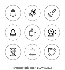 Jingle icon set. collection of 9 outline jingle icons with bell, ring bell icons. editable icons.