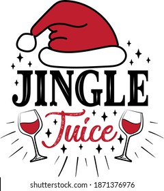 Jingle Juice. Glasses. Red wine vector. Santas hat