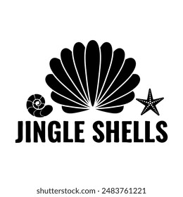 Jingle shells. Christmas in July pun.  Summer holiday quote. Vector template for typography poster, banner, sticker, shirt design etc