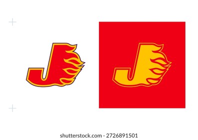 J-Initial Logo with Flames Representing Fiery Competition. Isolated on white background.