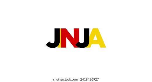 Jinja in the Uganda emblem for print and web. Design features geometric style, vector illustration with bold typography in modern font. Graphic slogan lettering isolated on white background.