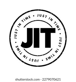 JIT Just in time - inventory management method in which goods are received from suppliers only as they are needed, acronym text stamp