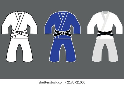 Jiu Jitsu, Karate, Judo Training Uniform, Kimono, Gi. Vector Illustration