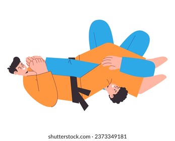 Jiu jitsu martial art karate aikido taekwondo combat illustration lock wrestling position action flat illustration